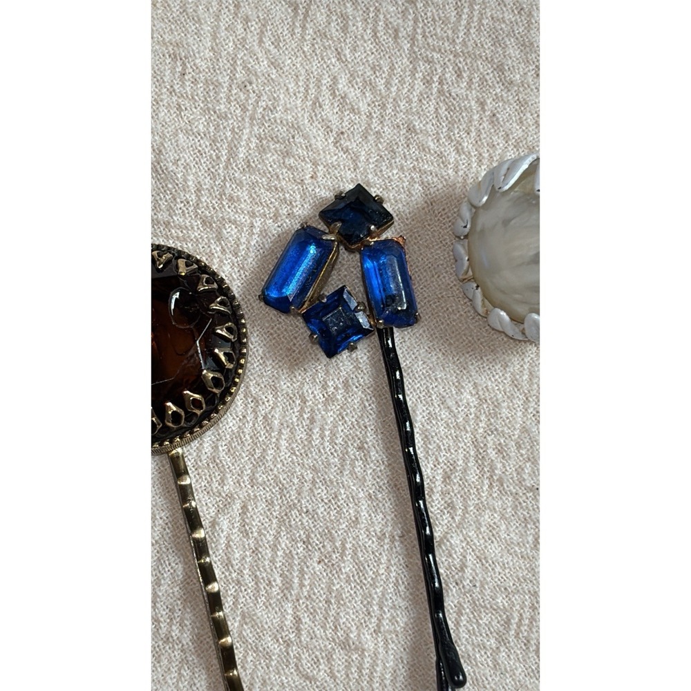 Vintage Rhinestone & Other Hair Bobby Pins Silver Tone Set Of 4 - Picture 4 of 6